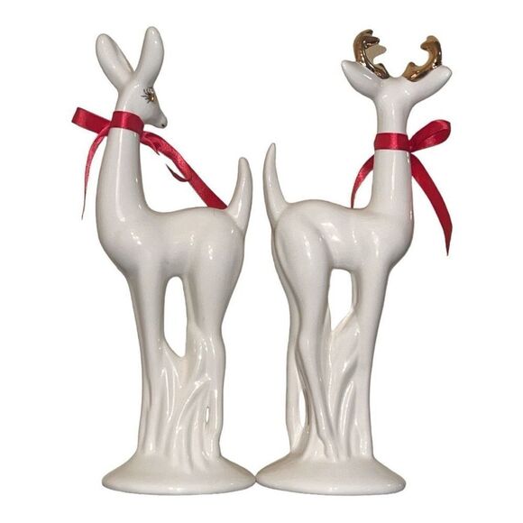 Set of two Deer ivory with gold accents - Picture 2 of 3